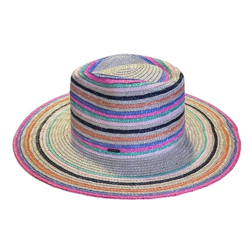 Brixton Joanna Multicolor Stripe Straw Sun Hat Wide Brim NWT SZ Large Adjustable